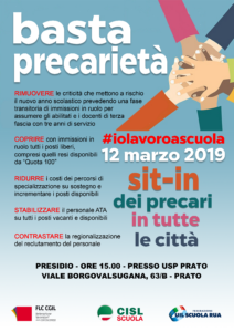 12 marzo 2019: Basta precarietà!! Sit in dei precari in tutte le città